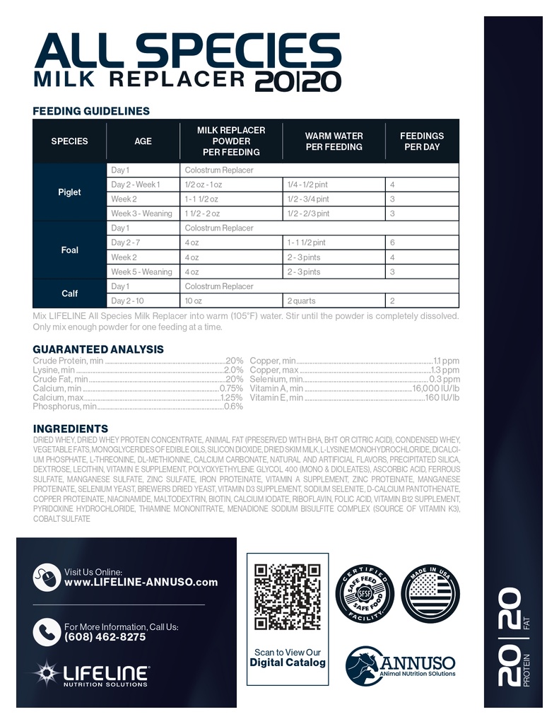 All Species Milk Replacer 20:20 10lb