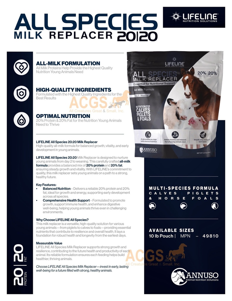 All Species Milk Replacer 20:20 10lb